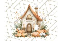 Watercolor Halloween Cottage Clipart, Ghosts &amp; Pumpkins Png Product Image 2