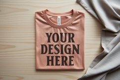 Heather Peach Folded Bella Canvas 3001 Flat Lay T-Shirt Product Image 1