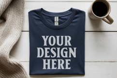 Gildan 64000 Navy Folded Tshirt Mockup Product Image 1