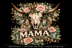 Boho Mama Skull PNG | Floral Cow Skull Western Sublimation D Product Image 1