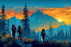 Adventurous Hiker in Serene Mountain Landscape Background Product Image 1