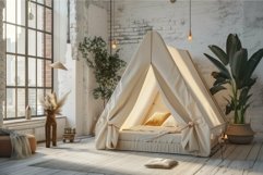 Cozy kids room with a play tent standing in a sunny loft apa Product Image 1