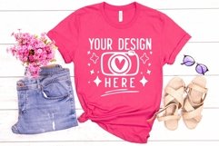 Bella Canvas 3001 Heather Rasberry Mockup, Unisex Tshirt Moc Product Image 1