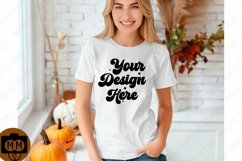 Bella Canvas 3001 Fall Woman Mockup,Fall white TShirt Mockup Product Image 1