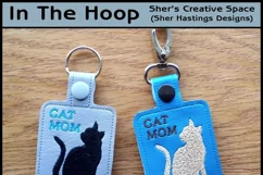 ITH Cat Mom Vinyl Key Fob or Bag Tag - Snap Tab Machine Embroidery Product Image 1