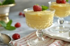 Elegant vanilla pudding with fresh raspberries Product Image 1