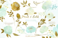 Mint and Gold. Watercolor floral clipart. Product Image 4