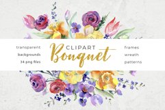 Bouquet flowers colorful mix watercolor png Product Image 1