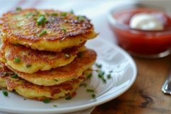 Homemade golden potato pancakes with dips Product Image 1
