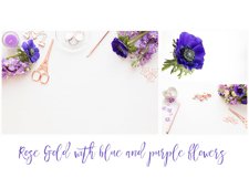 Rose gold with royal blue anamones and purple hyacinths styled desktop bundle of 5 images Product Image 2
