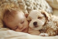 Peaceful baby and puppy asleep together Product Image 1