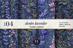 Embroidered Denim Digital Paper| Floral Denim Pattern Product Image 1