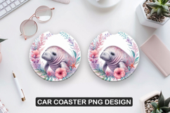 Manatee Car Coaster Sublimation| Animal Coaster PNG Product Image 1