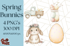Spring Bunnies PNG Watercolor Bunny Clipart, Pastel Easter Product Image 1