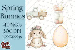 Spring Bunnies PNG Watercolor Bunny Clipart, Pastel Easter Product Image 1