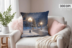 Winter Christmas Wonderland PNG Pillow, Winter Pillow Design Product Image 1