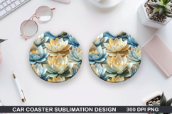 Flowers Car Coaster Sublimation| Flowers Coaster PNG Design Product Image 1