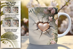 Chic 11oz Mug Wrap Png Template , 3D Heart Product Image 1