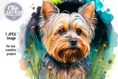 Cute Yorkie Terrier Painting Image Watercolor Digital JPEG Product Image 1