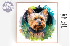 Cute Yorkie Terrier Painting Image Watercolor Digital JPEG Product Image 2