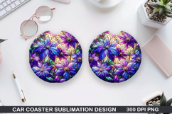 Flower Car coaster sublimation, Summer Coaster PNG Design Product Image 1