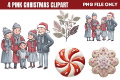 Cute Pink Christmas Watercolor Clipart PNG Product Image 1