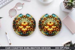Pumpkin Car Coaster Sublimation| Halloween Coaster PNG Product Image 1