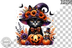 Halloween Cat Flowers Sublimation - Clipart PNG Design Product Image 1