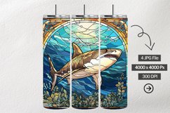 Great White Shark Stained Glass Square Coaster - 4 Variation Product Image 1