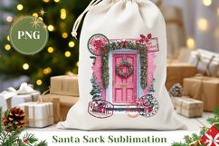 Christmas Pink Door Santa Sack Design, Christmas Gift Bag Product Image 1