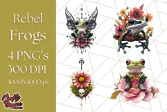 Floral Punk Frogs PNG - Neon Reble Grunge Amphibians Clipart Product Image 1