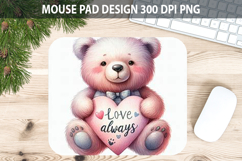 Watercolor Bear Mouse Pad Sublimation - Valentines PNG Product Image 1