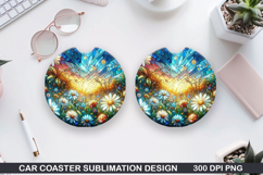 Flower Car Coaster Sublimation| Summer Coaster PNG Design Product Image 1