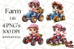 Kids Farm Clipart, Cute Farmer and Farm Animal PNG Product Image 1