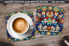 Bunny Coaster Sublimation, 4th Of July Coaster PNG Product Image 1