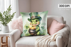 Cute Dinosaur Leprechaun with Pot of Gold Pillow PNG Sublima Product Image 1