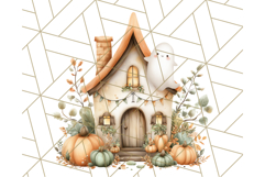 Watercolor Halloween Cottage Clipart, Ghosts &amp; Pumpkins Png Product Image 3