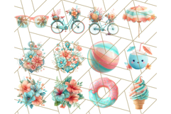 Coral and Aqua Summer Clipart PNG Pastel Tropical Icons Product Image 3