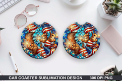 Fox Galaxy Car Coaster Sublimation, 4th Of July Coaster PNG Product Image 1