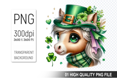 St. Patrick’s Day Horse with Hat Clipart, Shamrocks PNG Product Image 1