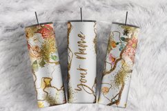 Custom Name Boho Floral Roses Gold Marble 20 oz tumbler wrap Product Image 1
