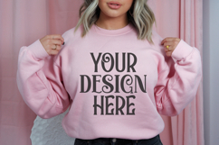 Safety Pink Gildan 18000 Mockup, Sweatshirt Crewneck Mockups Product Image 1