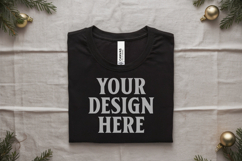 Christmas Bella Canvas 3001 Black Folded Tshirt Mockup Product Image 1