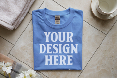 Carolina Blue Gildan 5000 Flat Lay Tshirt Mockup, G5000 mock Product Image 1
