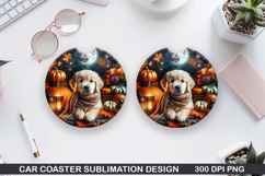 Halloween Dog Car Coaster Sublimation| Halloween Coaster PNG Product Image 1