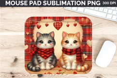 Watercolor Cat Mouse Pad Sublimation - Valentines PNG Design Product Image 1