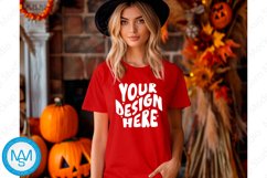 Red women Tshirt Mockup, Halloween tshirt mockup,fall mockup Product Image 1