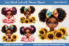 Cute Black Girl with Flower Clipart PNG Product Image 1