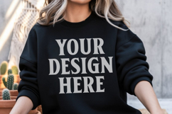 Gildan 18000 Black Mockup , Crewneck Sweatshirt Boho Mock-up Product Image 1
