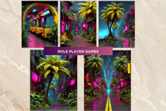 Neon Tropica Cyberpunk Cliparts &amp; Backgrounds scrapbooking Product Image 15